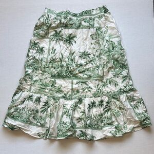 Rachel Zoe Green Palm-Print Ruffle Hem Skirt